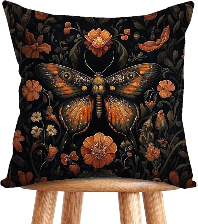 William Morris Abstract Vintage Floral Velvet Butterfly Design Throw Pillow by Unknown