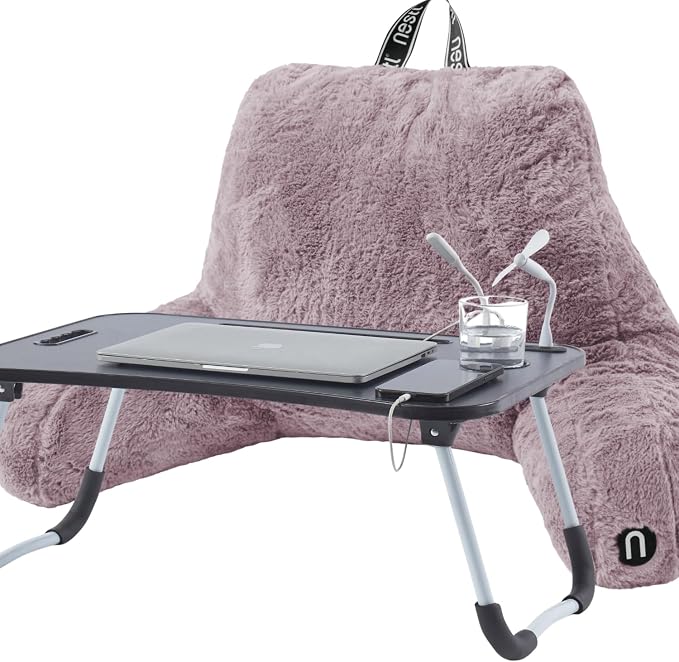 Nestl Fur Reading Pillow with Laptop Lap Desk, Stylish Back Pillow by Nestl
