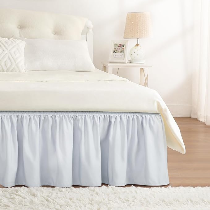 RIMELA Ice Grey Bed Skirt Queen Size 15 Inch Drop, Elastic Bed Skirting by RIMELABedSkirt