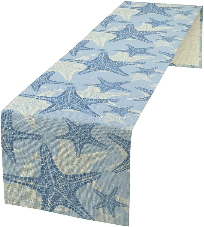 Coastal Starfish Kitchen Table Runner Nautical Beach Seaside Ocean Blue Gray by ShiTingYu