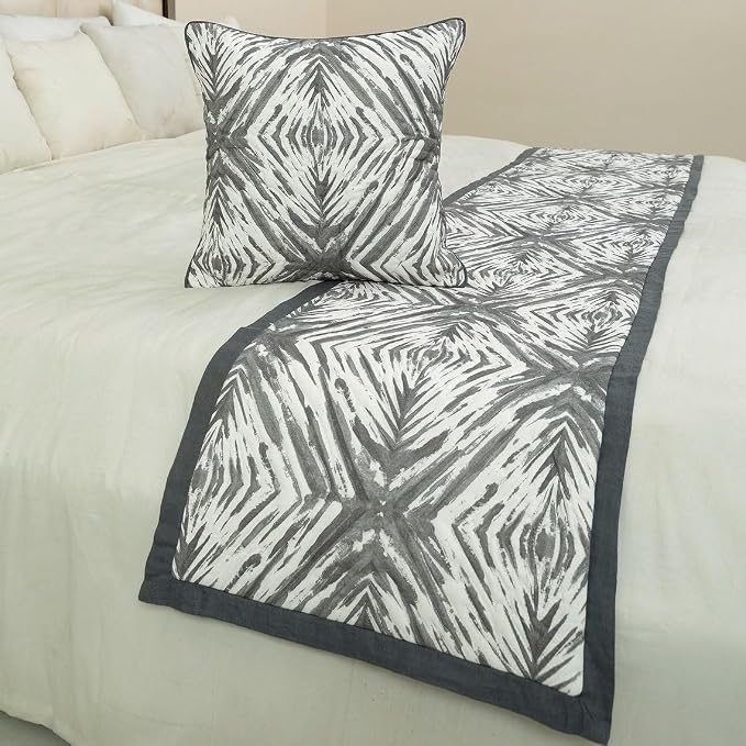 The HomeCentric King/Queen/Twin Grey & White Designer Queen 74"x18" Bed Runner - Image 4