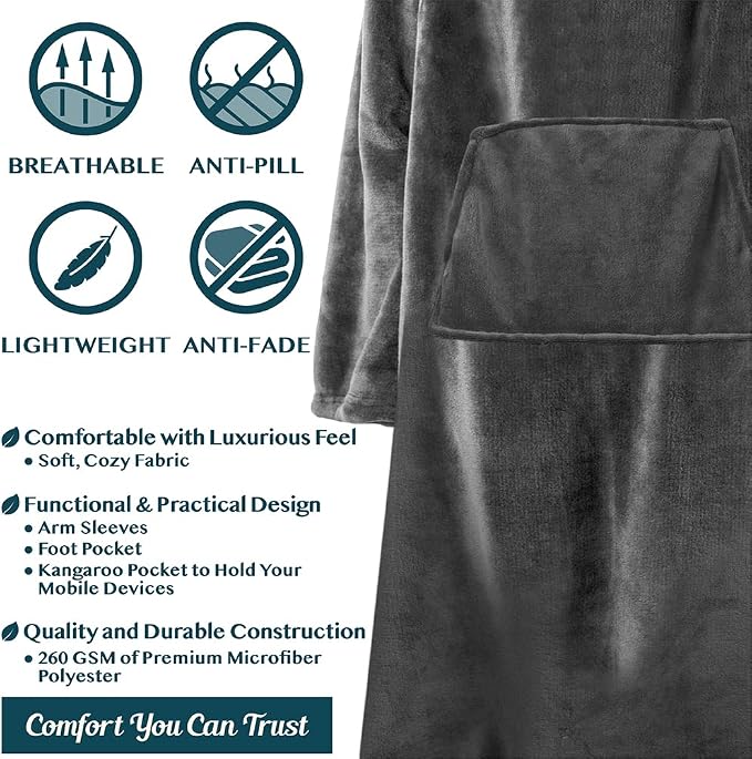 PAVILIA Fleece Blanket with Sleeves, Foot Pockets - Image 4