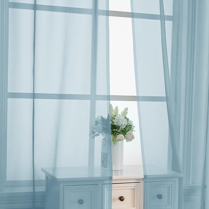 OVZME Sky Blue Sheer Curtains 84 Inches Long 2 Panels - Image 5