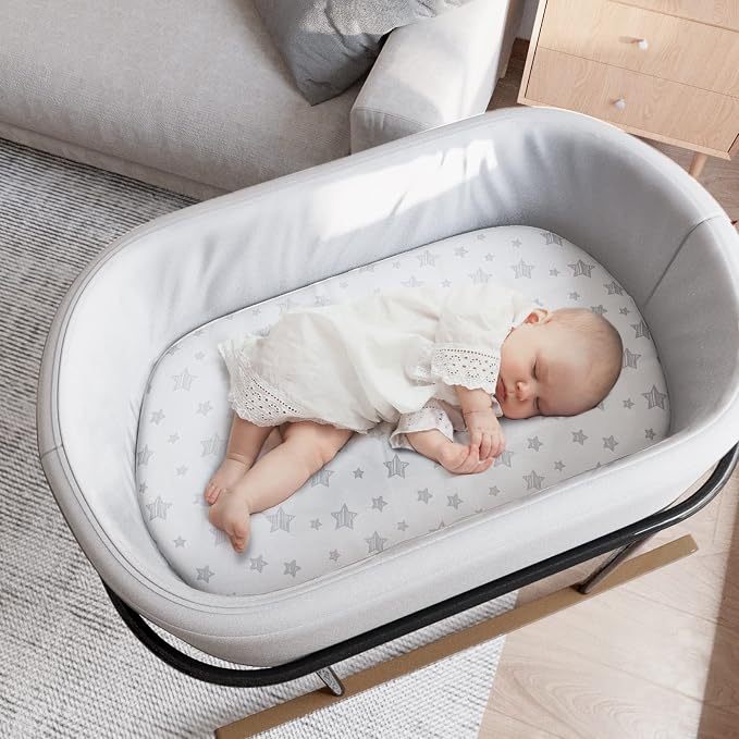 Bassinet Sheets Set 4 Pack for Baby Boy or Girl, Universal Fit for Oval - Image 3