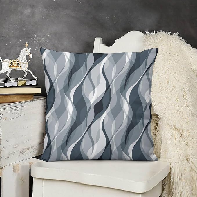 Blue Throw Pillow Covers Modern Abstract Blue and Grey Striped Decorations - Image 3