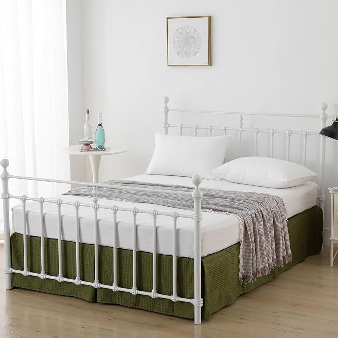 Queen Bed Skirt, Pleated Waffle Weave Bed Skirt - Image 6
