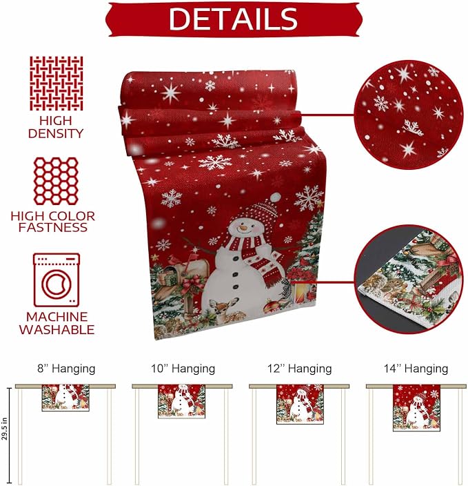 Red Snowman Christmas Table Runner, 18x72 Inch, Xmas Tree Table Runners Elk - Image 5