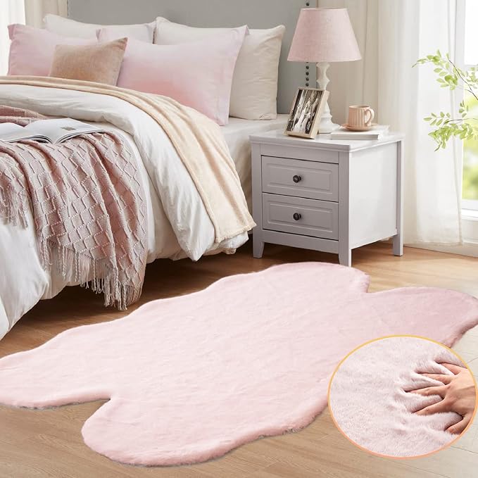 Pink Fluffy Shag Carpet Faux Bunny Washable Plush Fur Area Rugs - Image 2