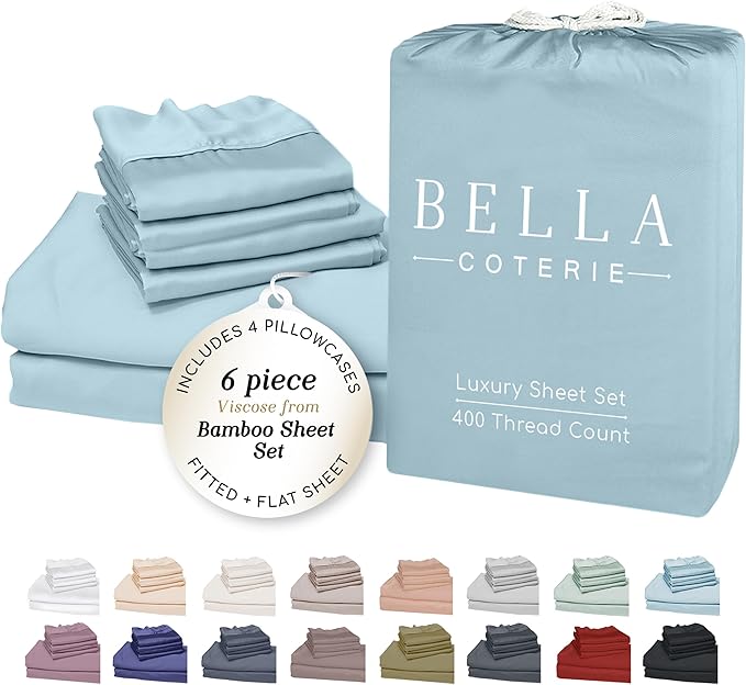 Bella Coterie 6 Piece Luxury Bamboo Viscose Split Top King Size Sheet Set | 34" by BC