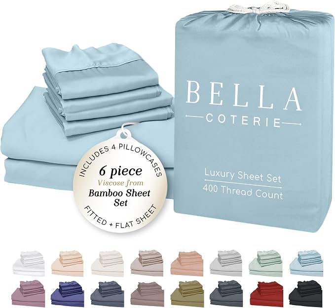 Bella Coterie 6 Piece Luxury Bamboo Viscose King Size Sheet Set | 100% by BC