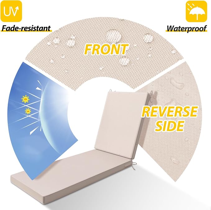 AAAAAcessories Outdoor Chaise Lounge Cushions, Waterproof, Fade-Resistant Patio - Image 4