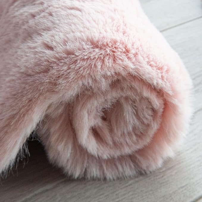 Small Pink Fuzzy Faux Rabbit Shaggy Fur Rug Furry Washable Runner Rug 2x6 - Image 7