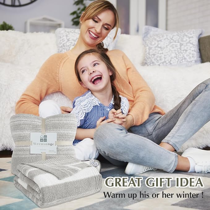 WRENGONGE Light Grey Throw Blanket, 50x70 Soft Cozy Striped Throw Blankets - Image 7
