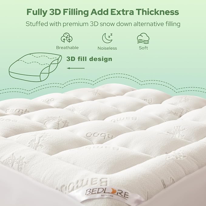 BEDLORE RV Queen Mattress Topper Viscose Derived from Bamboo, Pillow Top - Image 6