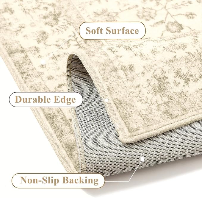 5x7 Brown Area Rug Non Slip Vintage Living Room Distressed Machine Washable - Image 3