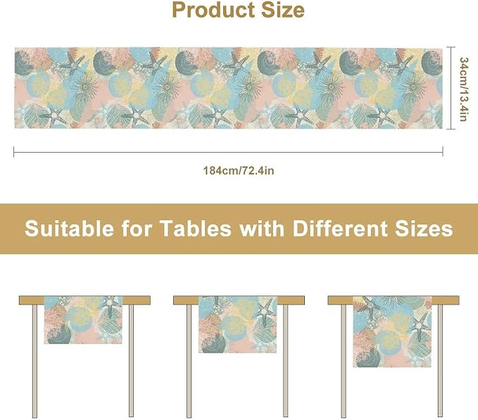 Nautical Starfish Kitchen Table Runner Colorful Coral Pink Blue Yellow Table - Image 3