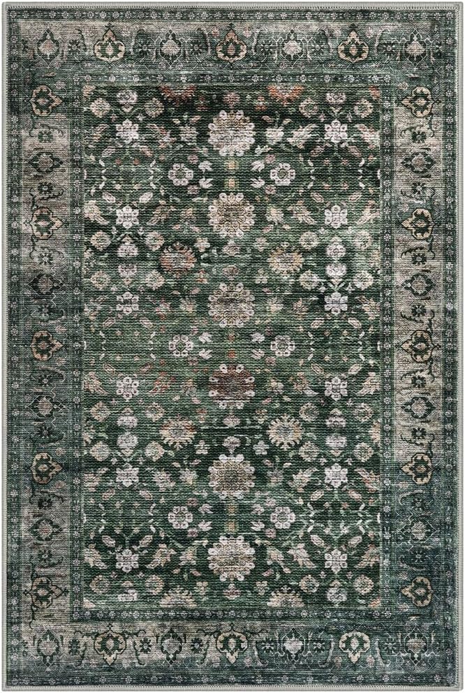 KUTA 5x7 Area Rugs Dark Green, Vintage Washable Rugs - Image 8