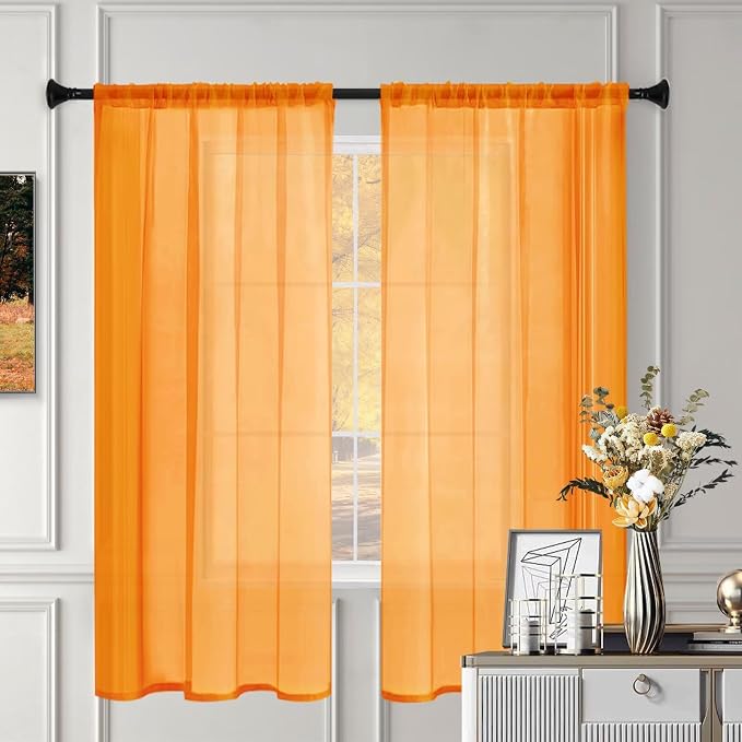 Sheer Curtains 84 Inches Long 2 Panels, Rod Pocket Short Curtain - Image 3