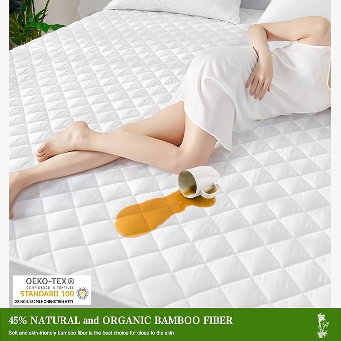 UNILIBRA Queen Mattress Pad Waterproof Rayon Made from Bamboo, Fitted Deep - Image 3