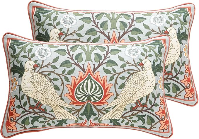 ISAENNE Designer William Morris Rectangular Throw Pillow Covers 12x20 Pack of 2 by Isaennehomedecoration