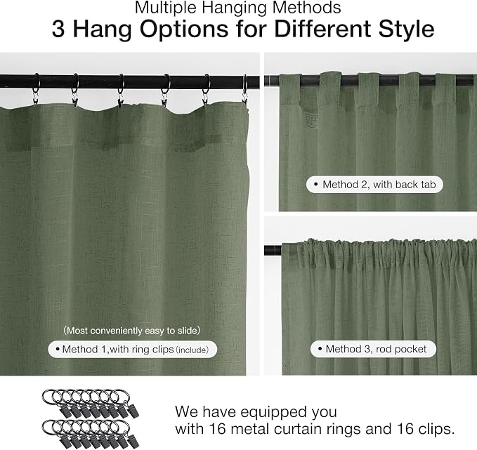 Anmao Natural Linen Curtains for Living Room 96 Inch Length 2 Panels Set - Image 4