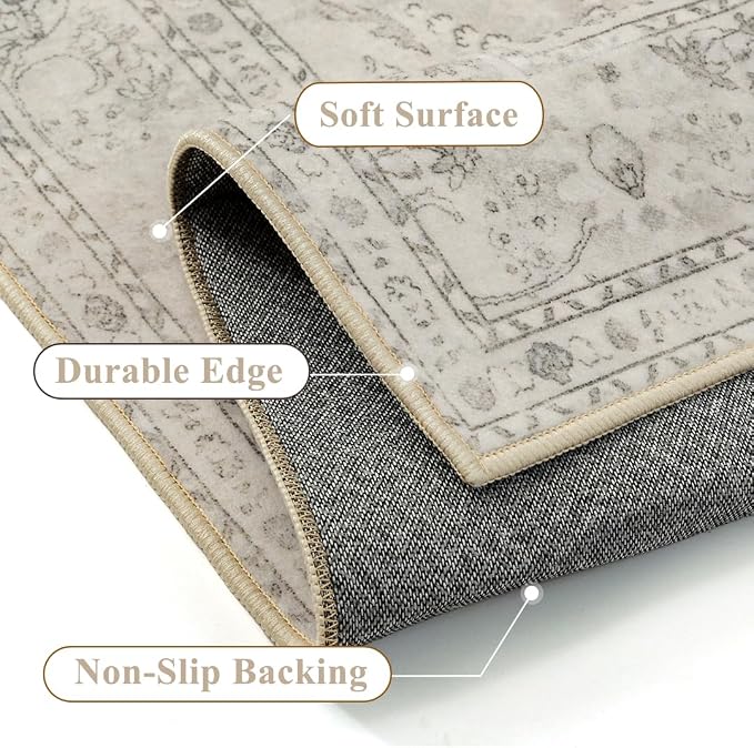 Beige 3x5 Area Rug Washable Vintage Carpet - Image 4