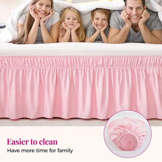 RIMELA Pink Bed Skirt Queen Size 15 Inch Drop Elastic Wrap Around Dust Ruffle - Image 7