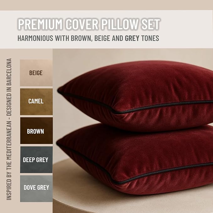 2 Pack Velvet Decorative Throw Pillow Covers, Contrast Piping, Indoor Use - Image 2
