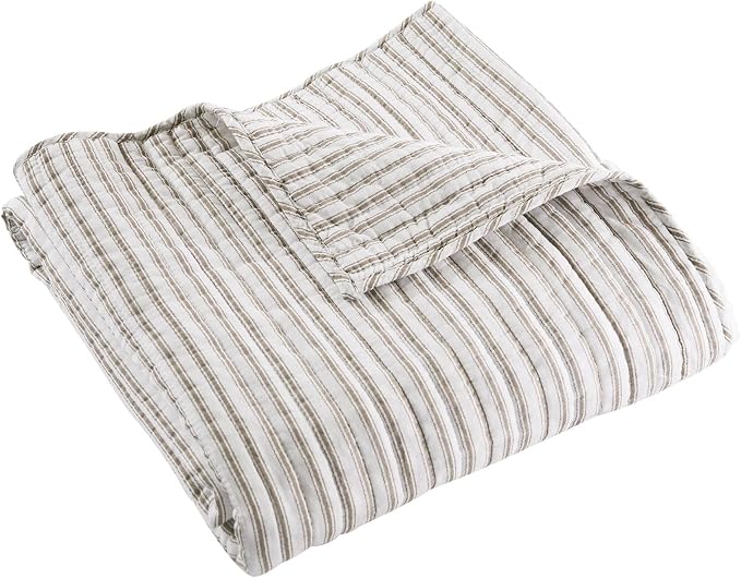 Levtex Home - Tobago Stripe Taupe - Quilted Throw - 50x60in. - White, Taupe - by LevtexHome