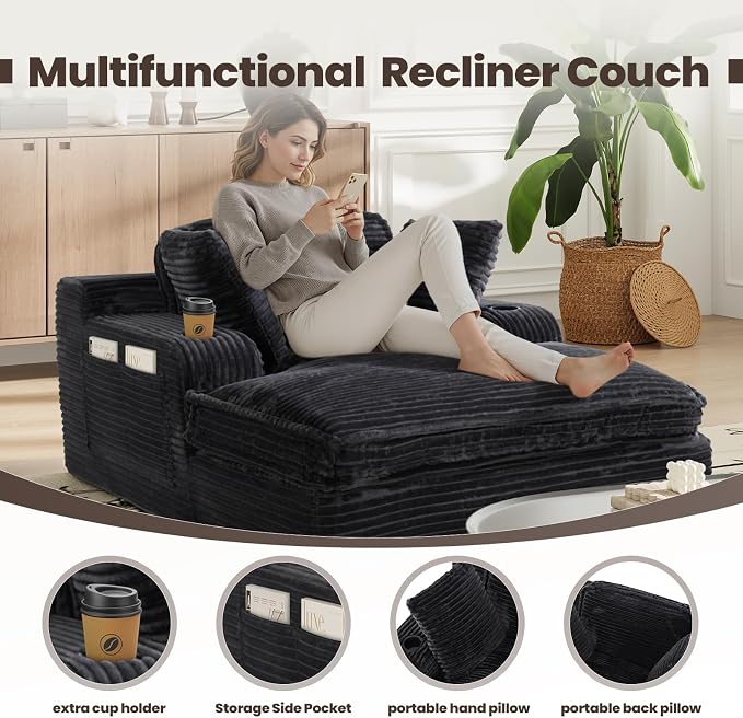 67" Chaise Lounge Chair Indoor, Cozy Oversized Fluffy Sofa - Image 4