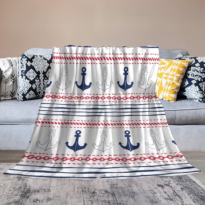 Anchor Blanket Vintage Navy Blue Red Stripe Nautical Anchor Abstract Art - Image 4