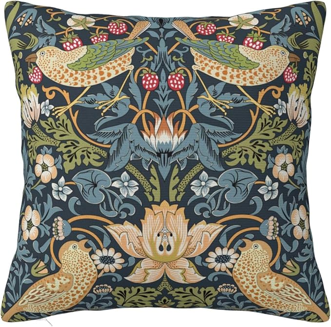 William Morris Vintage Floral Bird Strawberry Thief 20x20 inches Pillow Cover by Unknown