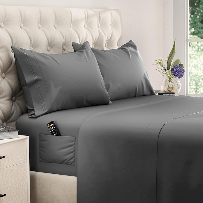DREAMCARE Queen Sheet Set – 4 pcs Cooling Sheets – up to 21” Extra Deep Pocket by DREAMCARE