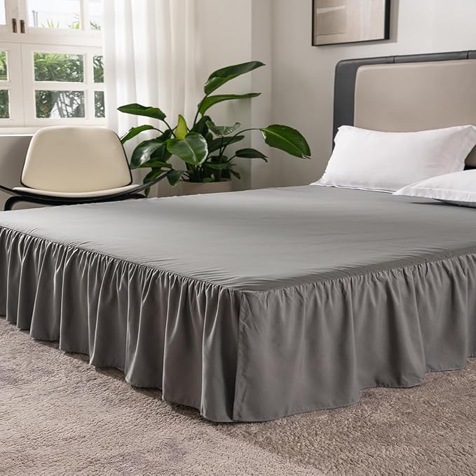 Grey Bed Skirt King Size Ruffled Bed Skirt - Image 6
