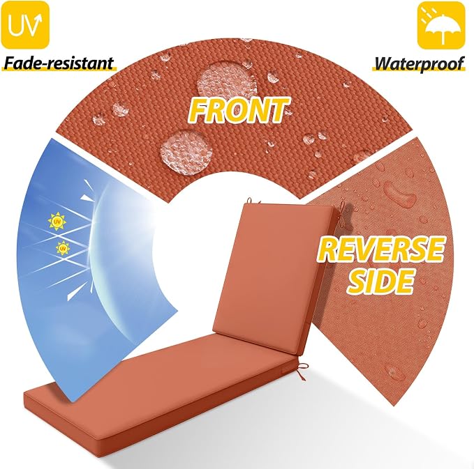 AAAAAcessories Outdoor Chaise Lounge Cushions, Waterproof, Fade-Resistant Patio - Image 3