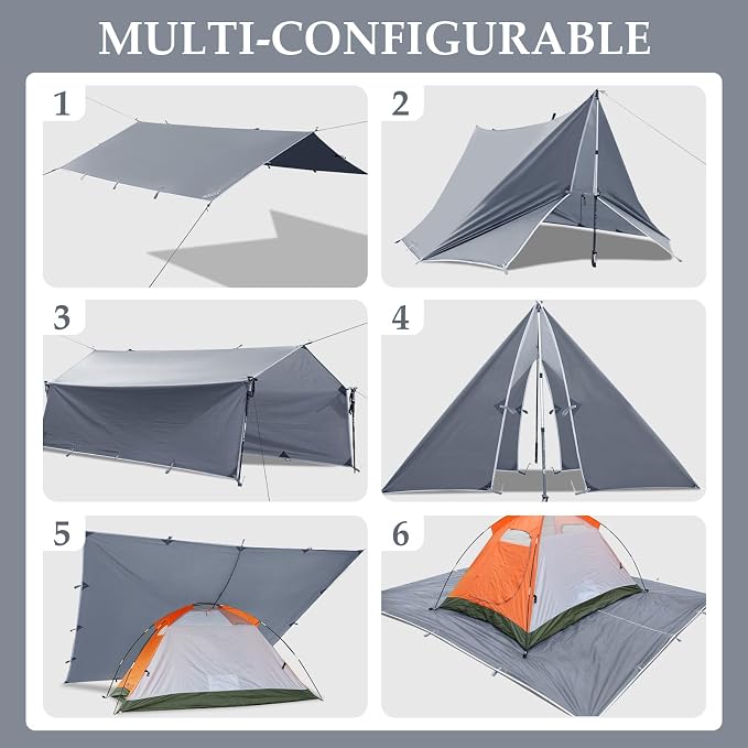 Camping Tarp Tent Portable Multifunctional Bushcraft Backpacking Tear-Resistant - Image 5