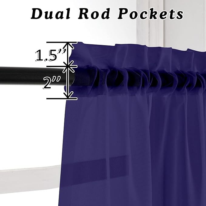 OVZME Purple Kitchen Sheer Curtains 36 inches Long, Short Kitchen Window - Image 2