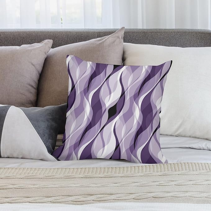 Purple Throw Pillow Covers Modern Abstract Purple and Grey Striped Decorations - Image 4