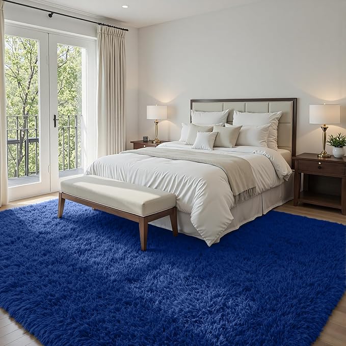 4x6 Area Rugs for Living Room Rug: Soft Fluffy Shag Blue Rugs for Bedroom - Image 2