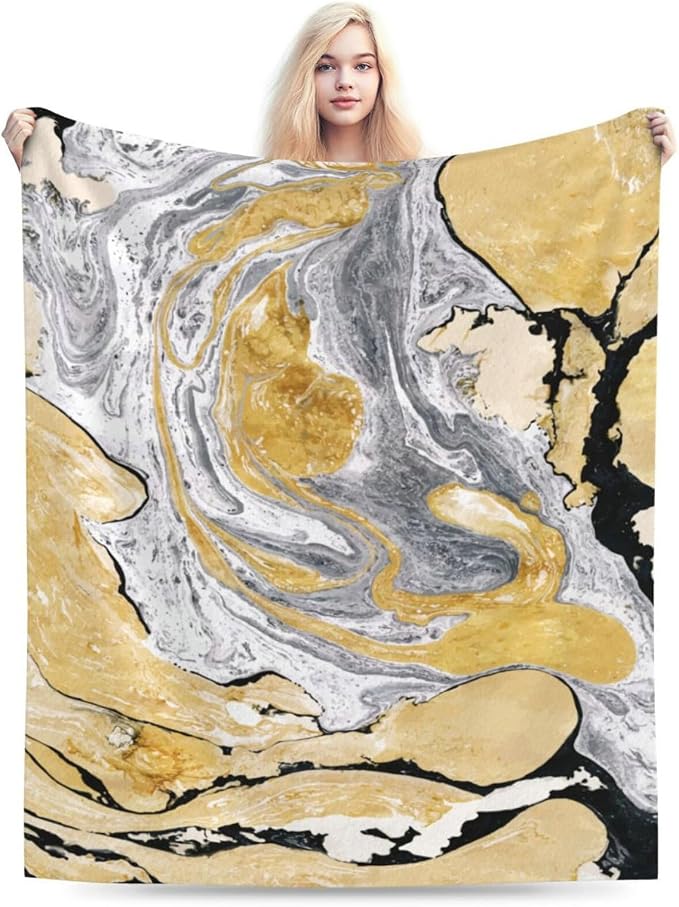HGOD DESIGNS Gold Golden and Silver Marble Ink Abstract Painting Flannel Fleece - Image 6