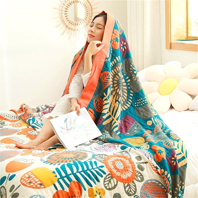 Boho Throw Blanket 60''x80'' for Bed Couch, Floral Muslin Bed Blankets Boho - Image 6