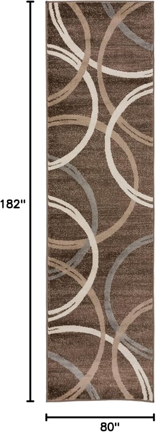 Rugshop Modern Wavy Circles Design Runner Rug, Non-Shedding Carpet - Image 2