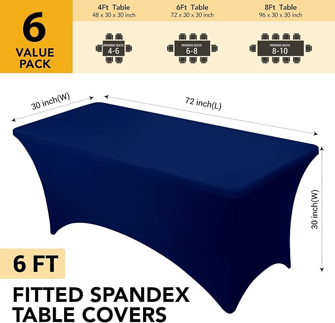 6-Pack Premium Navy Blue Spandex Tablecloths - Image 6