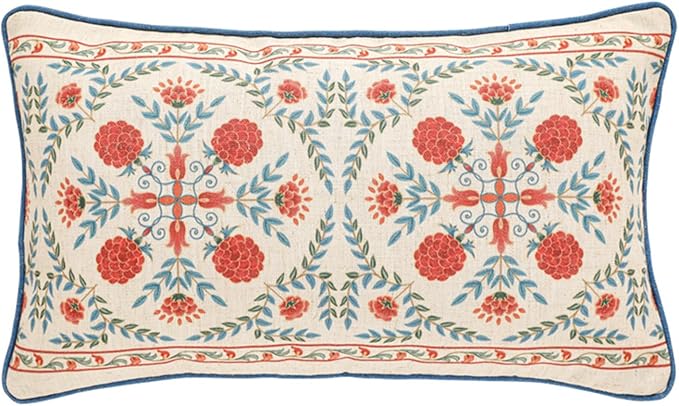patdrea Designer Throw Pillow Covers, Lumbar Brilliant Vintage Red Tropical by Welcometopatdrea
