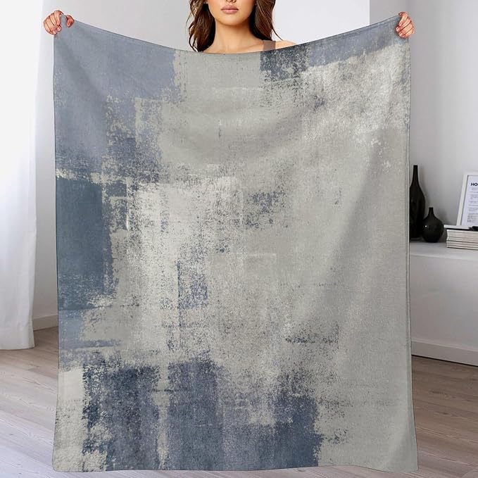 Abstract Gradient Blanket, Modern Fashion Art Blue Grey Painting Strokes - Image 5