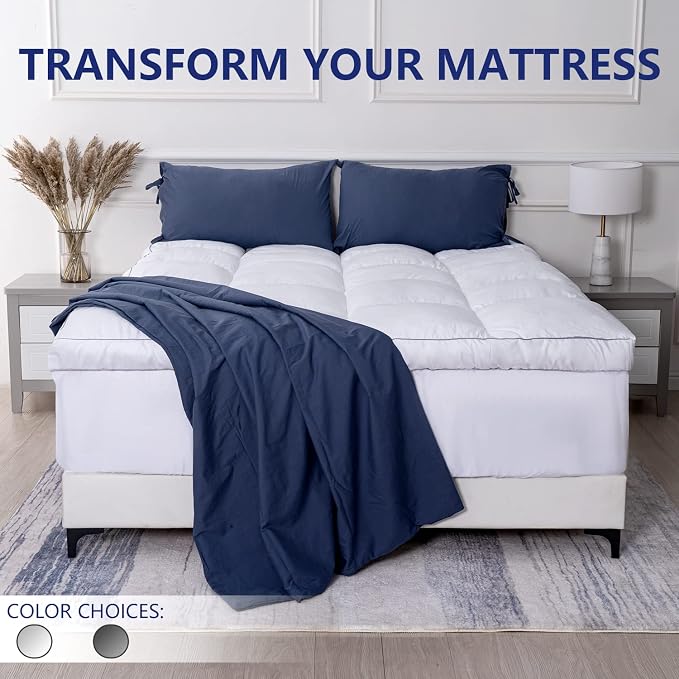 Marine Moon Mattress Topper Queen, Cooling Plush Bed Thick Pillow Top Pad - Image 4