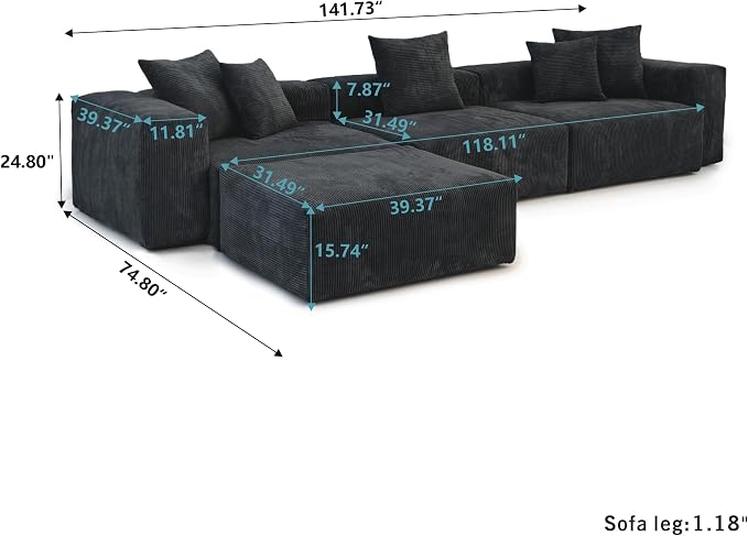 JACH Modern Corduroy Sectional Couch, Modular Sectional Sofa - Image 2
