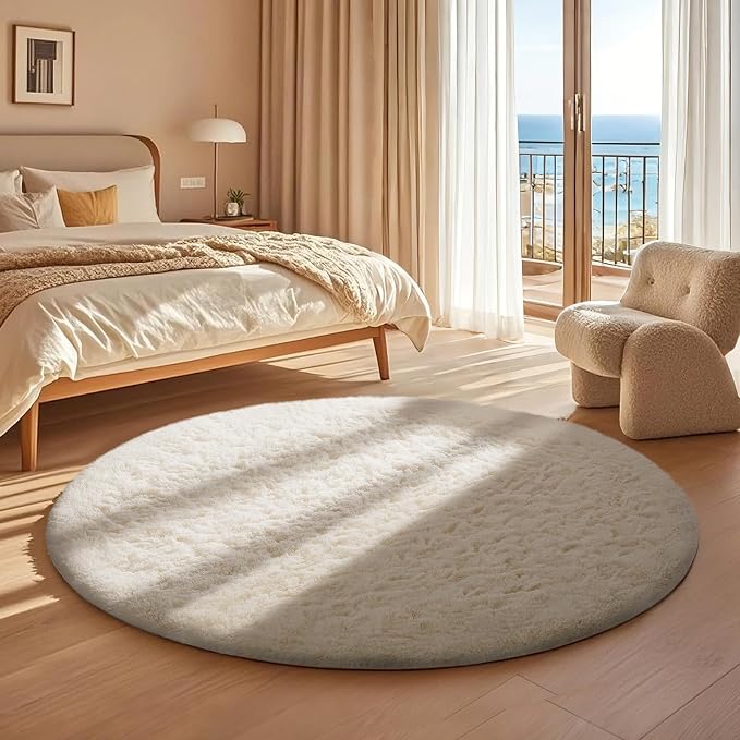 Ophanie Round Rug 4Ft Ivory Circle Area Rug, Aesthetic Christmas Room Decor - Image 5