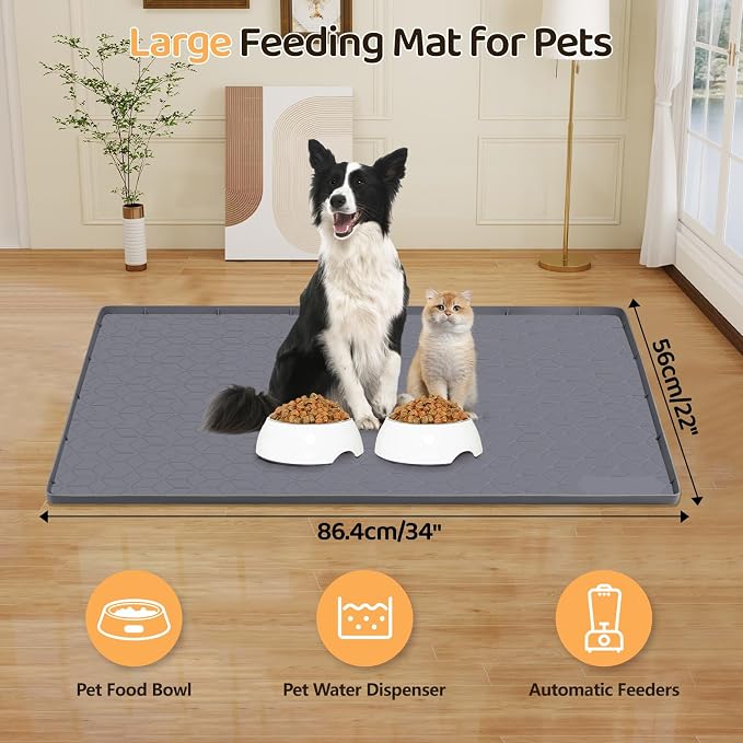 Dog Food Mat, Extra Large 34" x 22" Silicone Pet Feeding Mat - Image 3