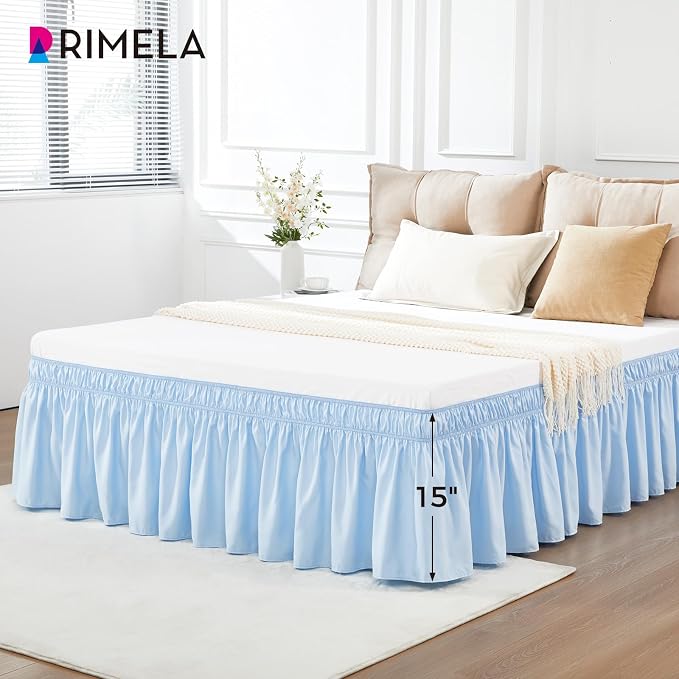 RIMELA Light Blue Bed Skirt King Size 18 Inch Drop, Elastic Bed Skirting - Image 6